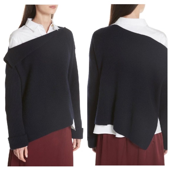Vince Sweaters - Vince Asymmetric Ribbed Navy 100% Cashmere Pullover Medium